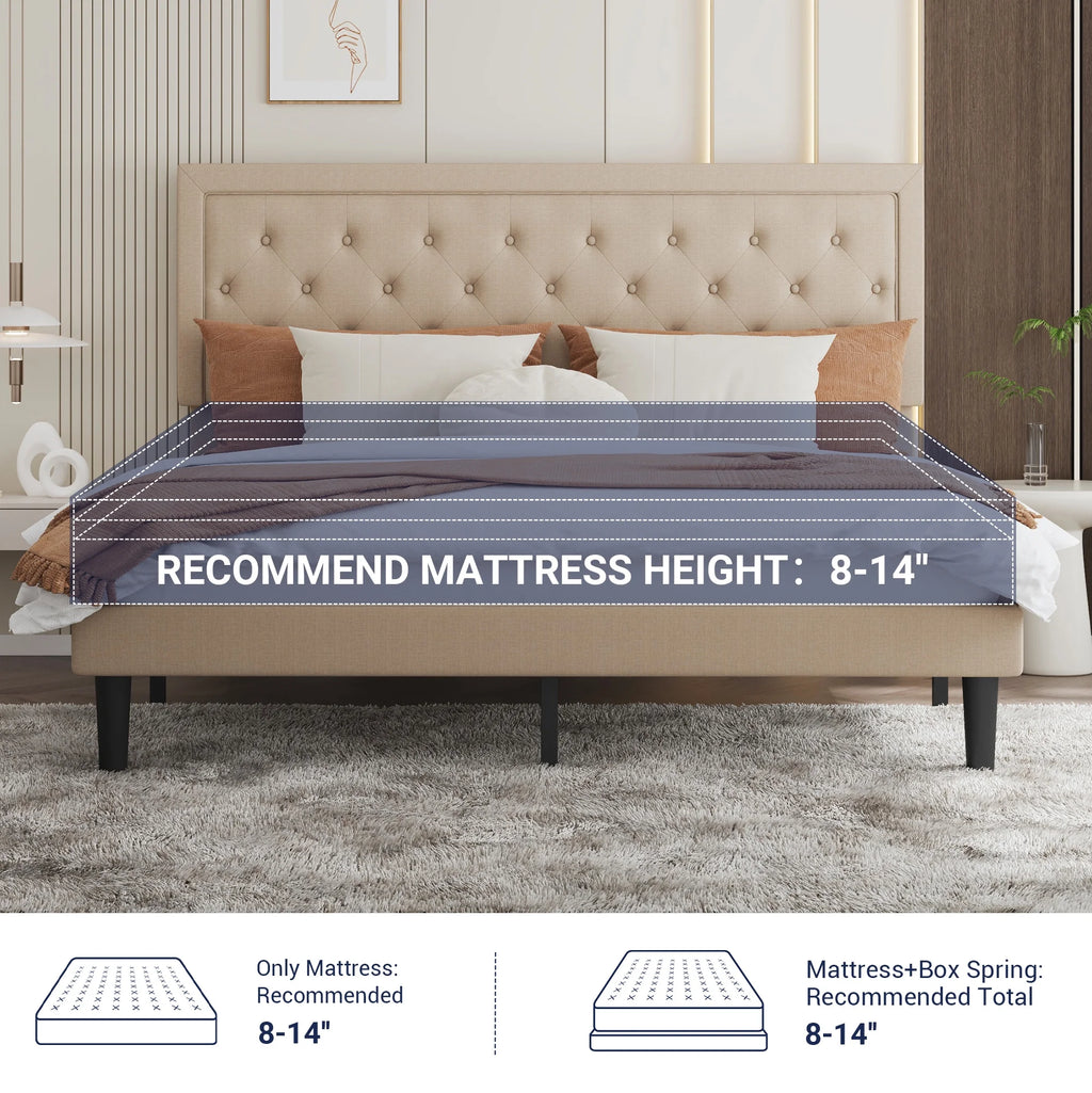 Queen Size Upholstered Platform Bed with Adjustable Headboard V21381