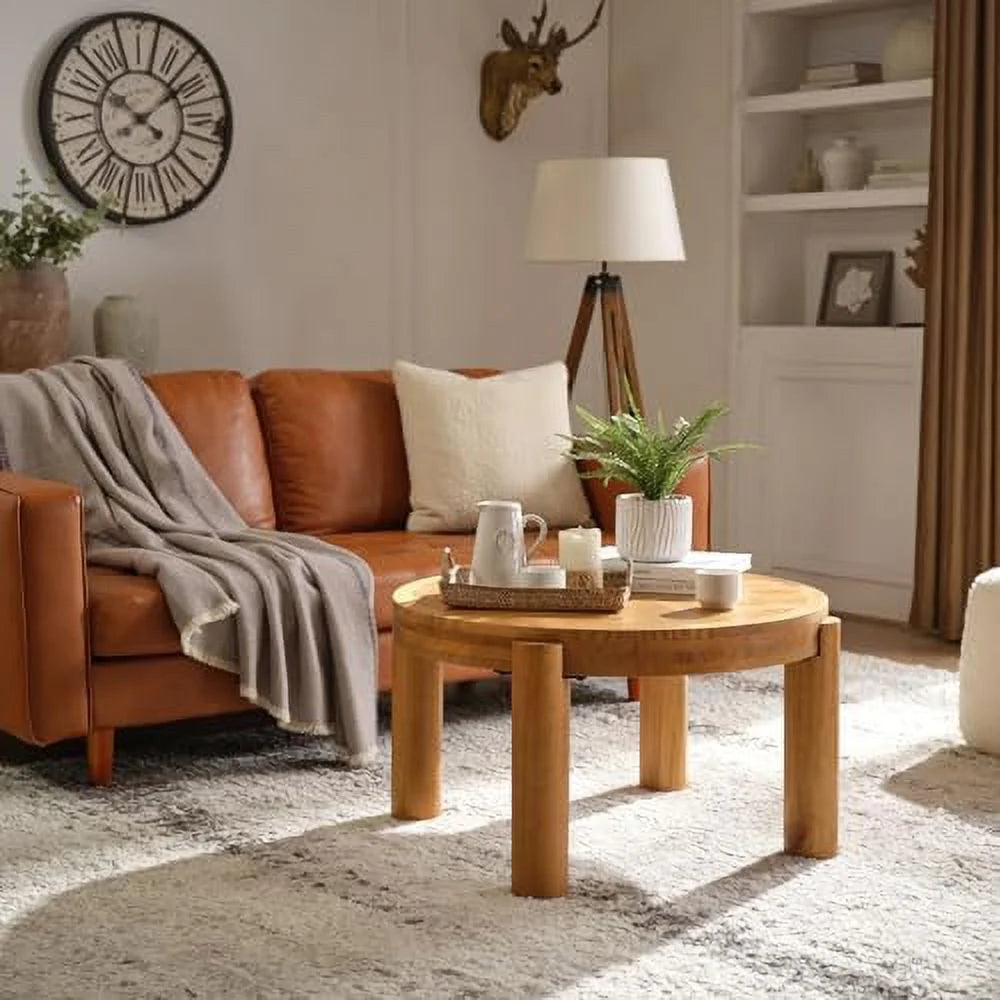 Round Wood Coffee Table with Solid Pine Wood Legs N9712