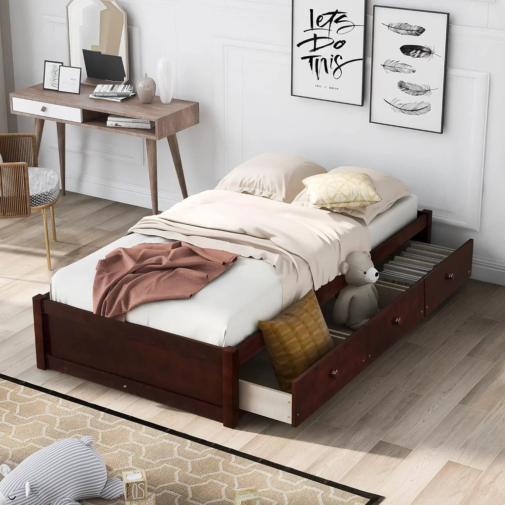 Solid Wood Platform Storage Bed with 3 Drawers O5434