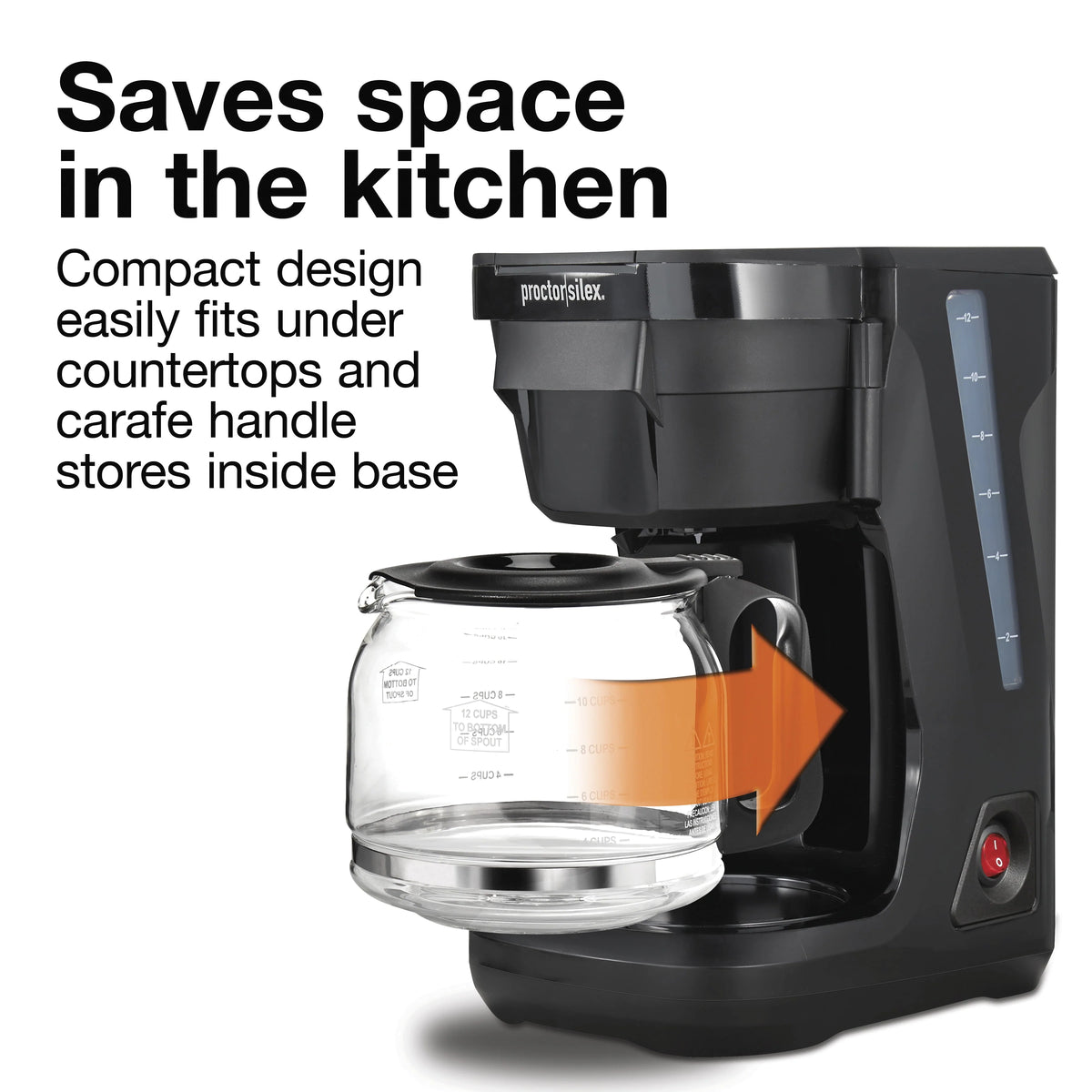 12 Cup Compact Coffee Maker with Glass Carafe, Black W492