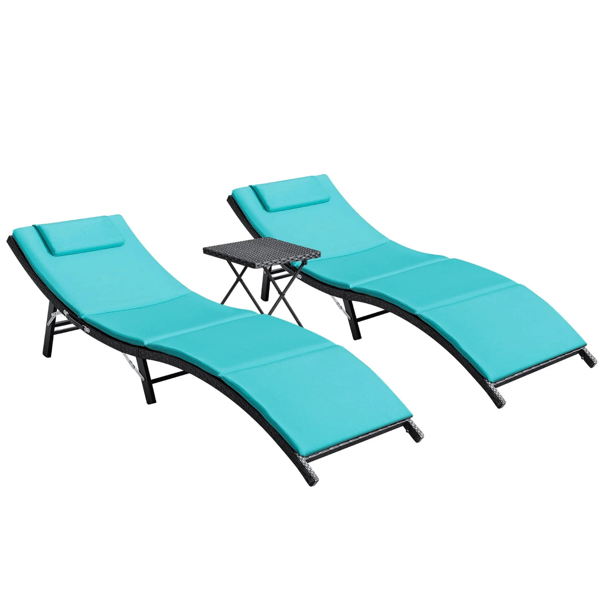 3 Pieces PE Rattan Folding Patio Chaise Chair Set with Table Z610550