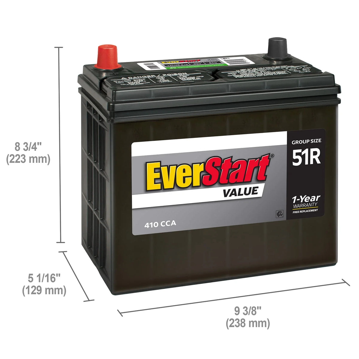Lead Acid Automotive Battery Group Size 51R 12 Volt 410 CCA U24229