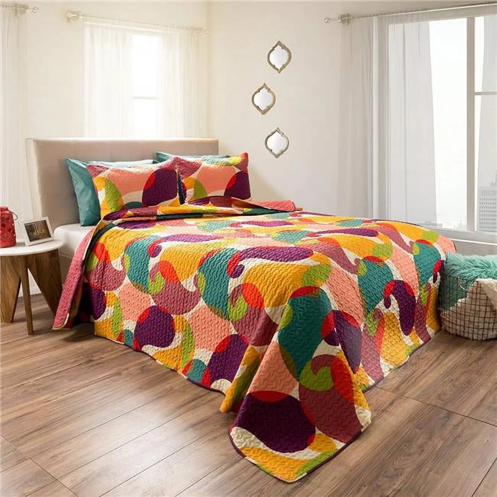King Size 3 Piece Reversible Microfiber Quilt Bed Set with Shams Q90066