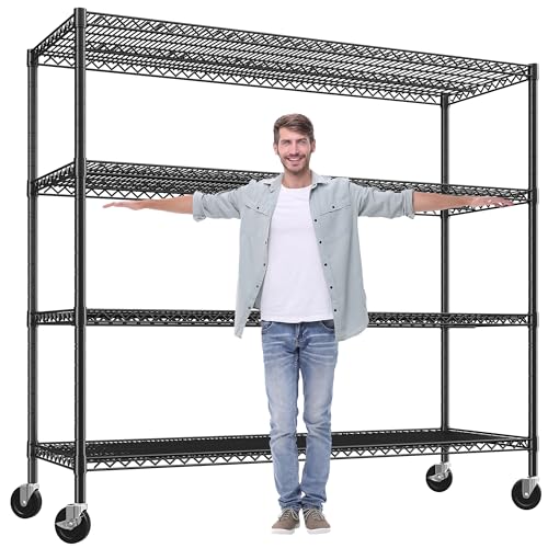 60" W Steel Wire Shelving with Wheels 3200 lbs V611