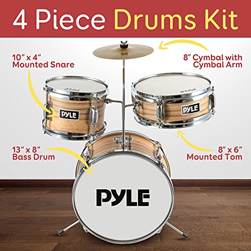 3-Piece Kids Junior Metallic Striped Yellow Drum Set with Throne, Cymbal, Pedal, Bass Drum, Tom and Drumsticks H860