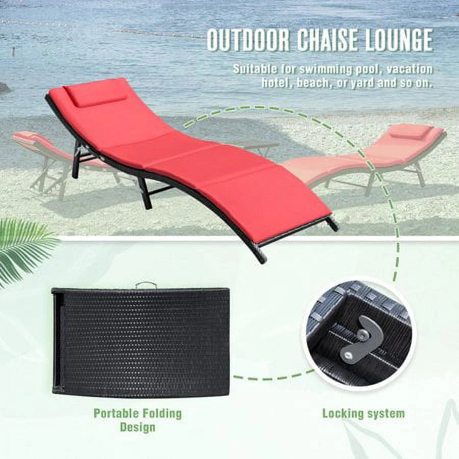 3 Pieces PE Rattan Folding Patio Chaise Chair Set with Table Z610550