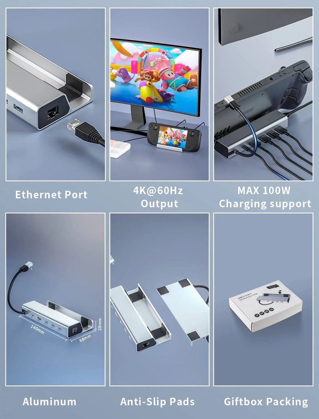 6 in 1 TV Docking Station with 4K@60Hz Ethernet 3 USB3.0 USB-C PD Charging C945