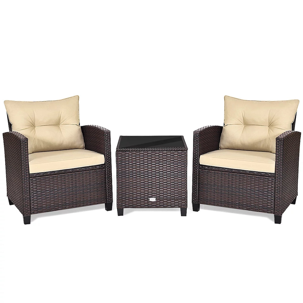 3 Pieces Wicker Cushioned Conversation Set with Turquoise Cushions X76580