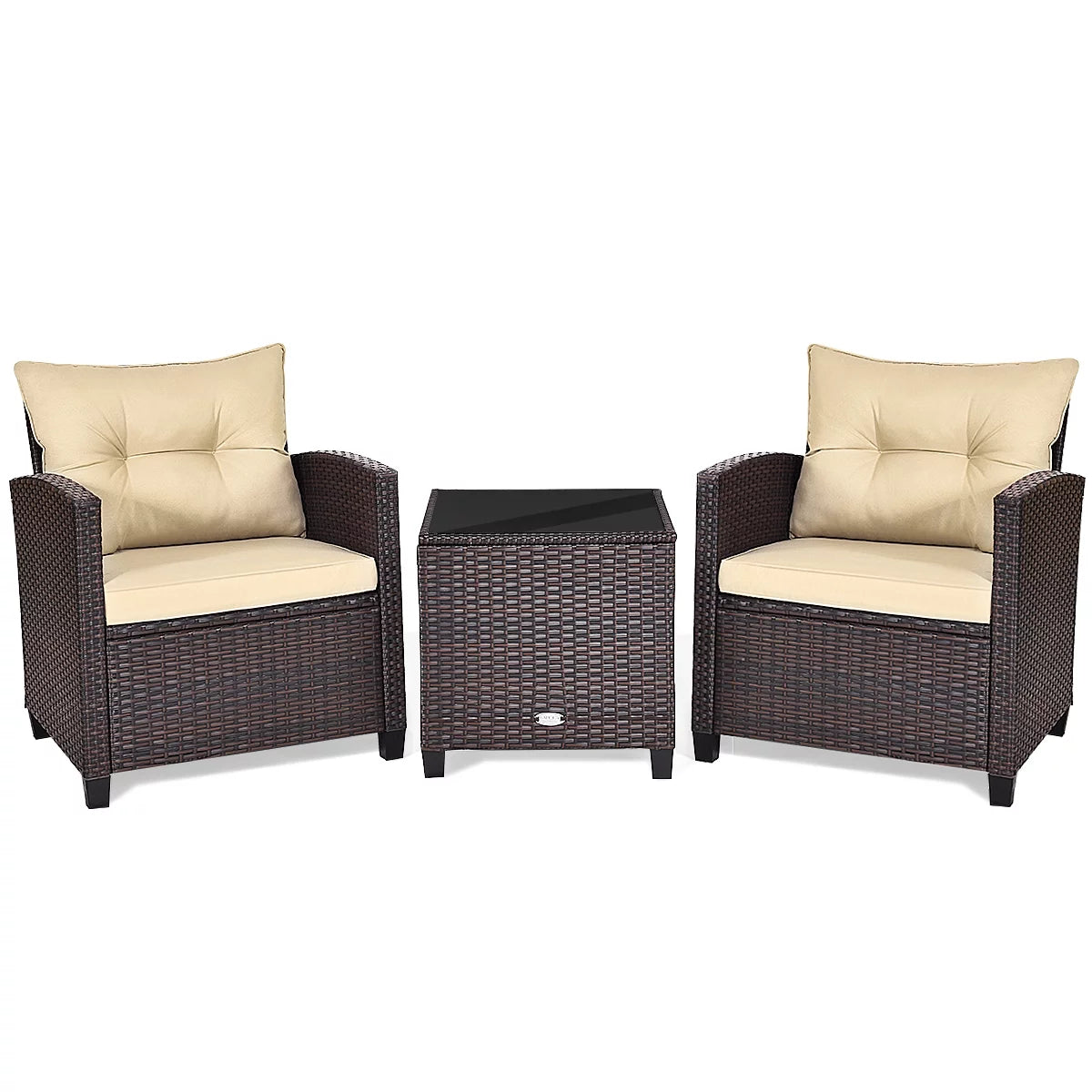 3 Pieces Wicker Cushioned Conversation Set with Turquoise Cushions X76580
