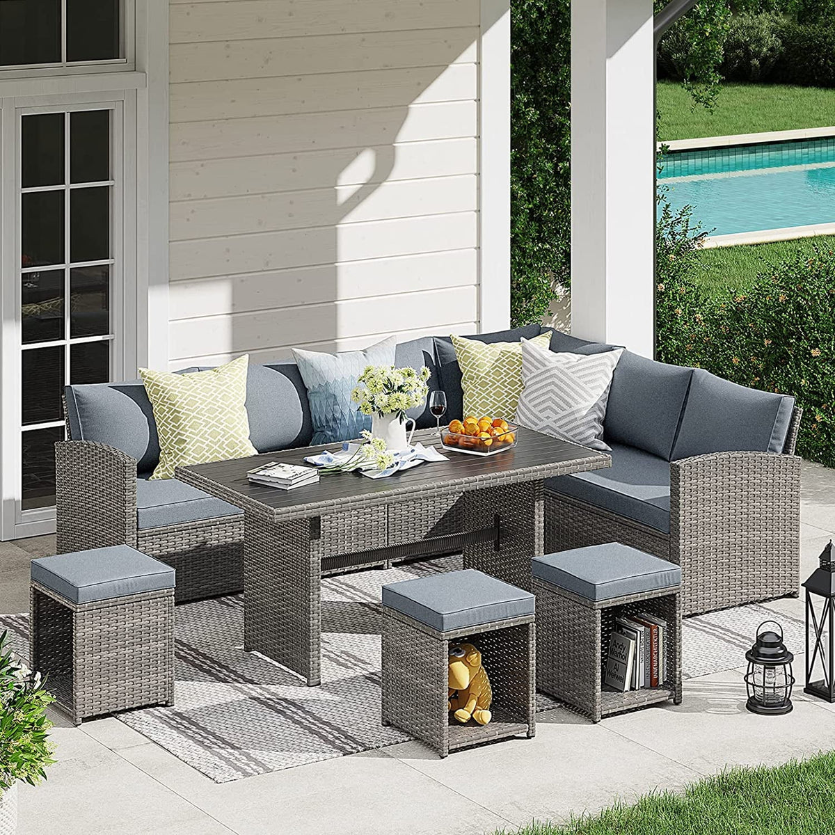 7 Pieces PE Rattan Wicker Sofa Set P3583