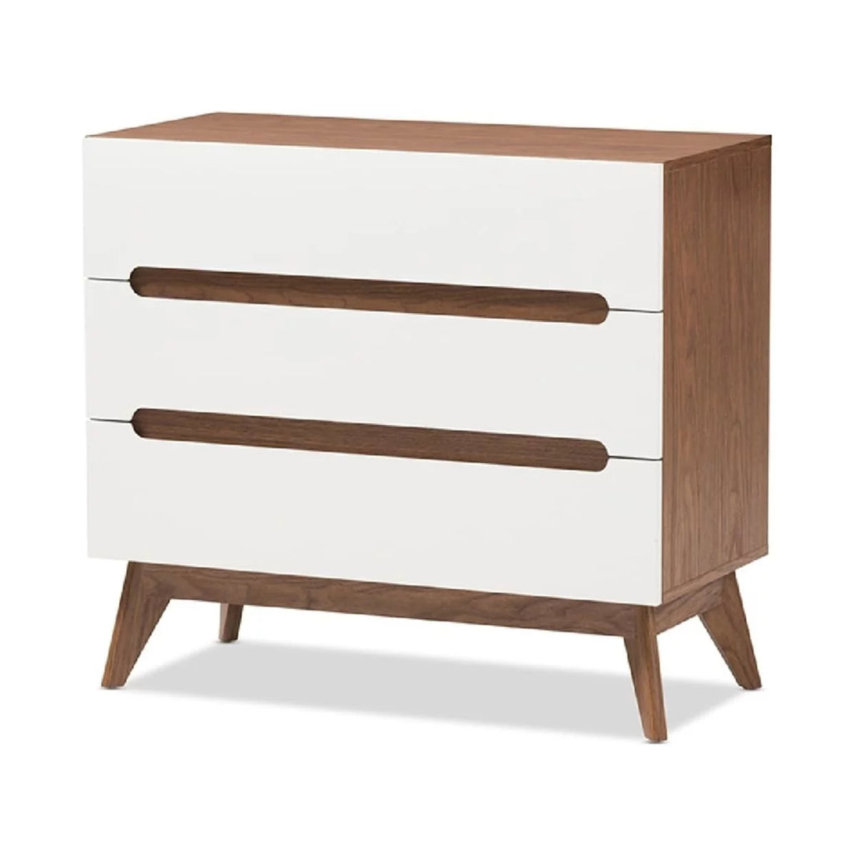 White and Walnut Wood 3-Drawer Storage Chest Y208314