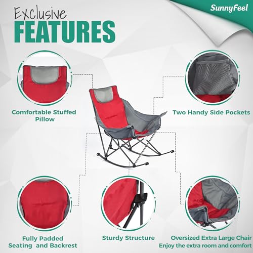 Oversized Padded Rocking Camping Chair with Side Pocket Y652