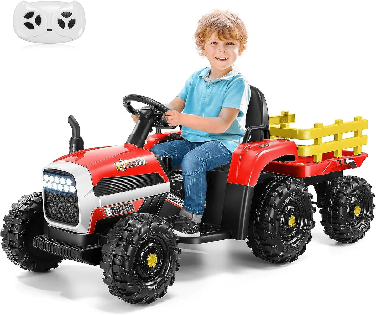 Kids Ride on Tractor with Trailer, 12 V Battery Powered, Pink U331