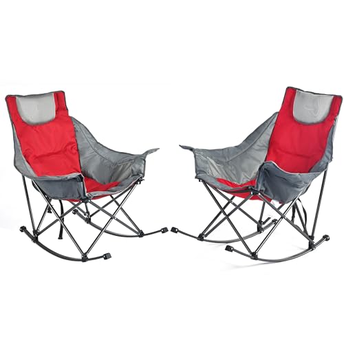 Oversized Padded Rocking Camping Chair with Side Pocket Y652