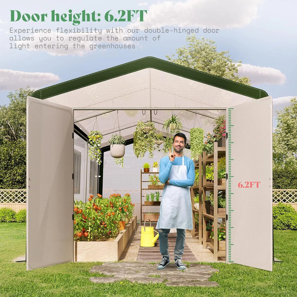 30x10x8.5ft Tunnel Greenhouse with Hinged Door 6 Vents S6979
