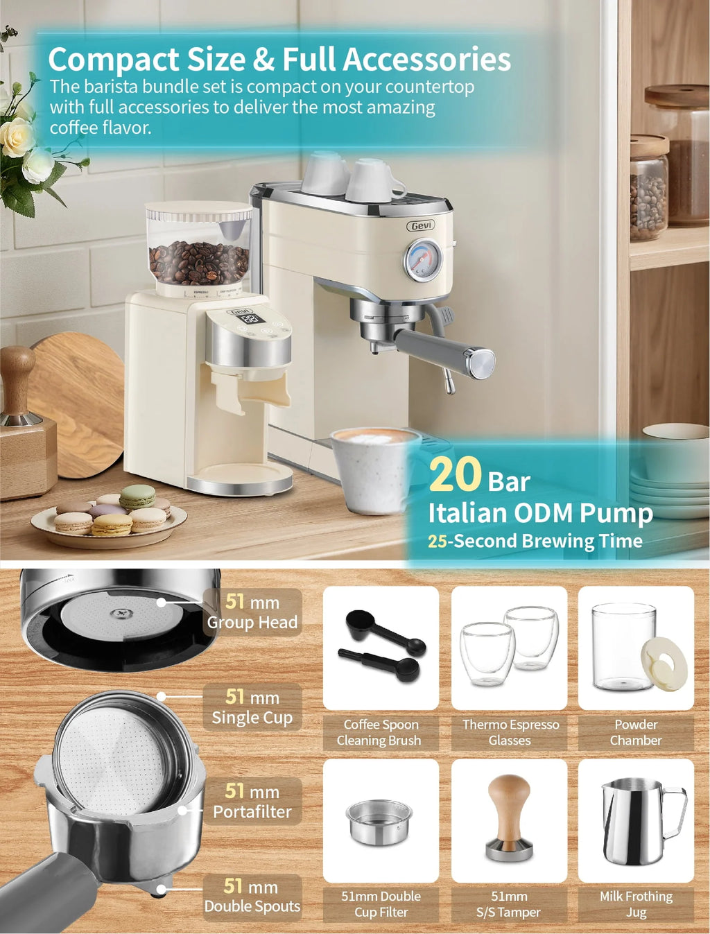 20 Bar Espresso Machine with Burr Coffee Grinder X9135