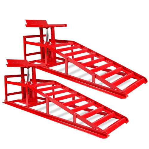 5 Ton Hydraulic Car Ramps, 3-Position Adjustable Steel Ramps O47408