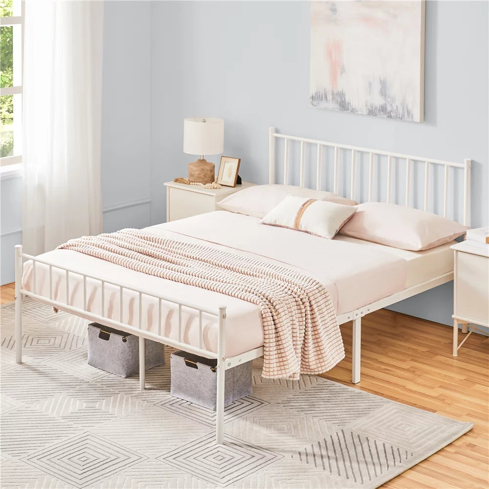 Queen Metal Bed Frame with Spindle Headboard and Footboard O20031