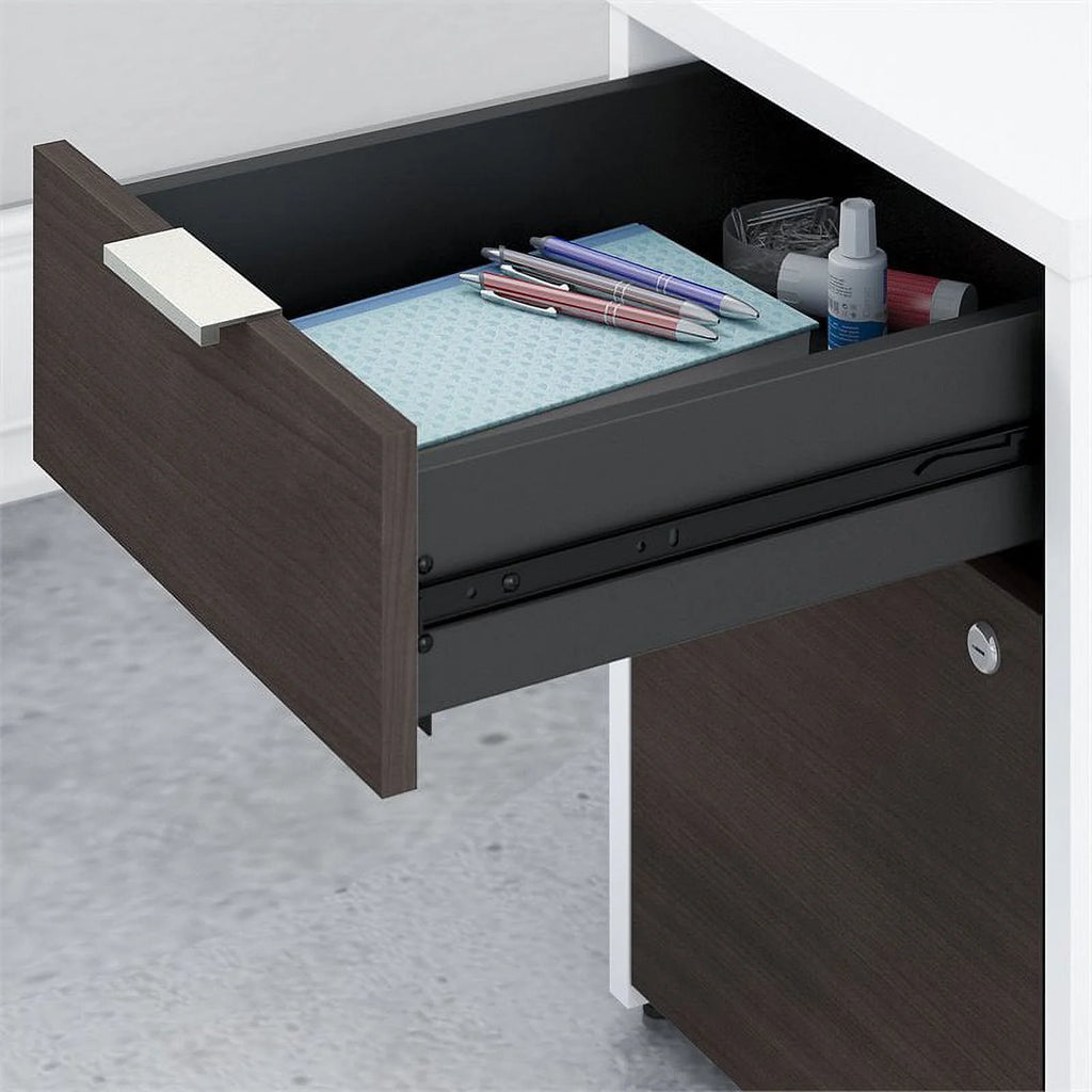 72" L Shaped Desk in White and Storm Gray T86035