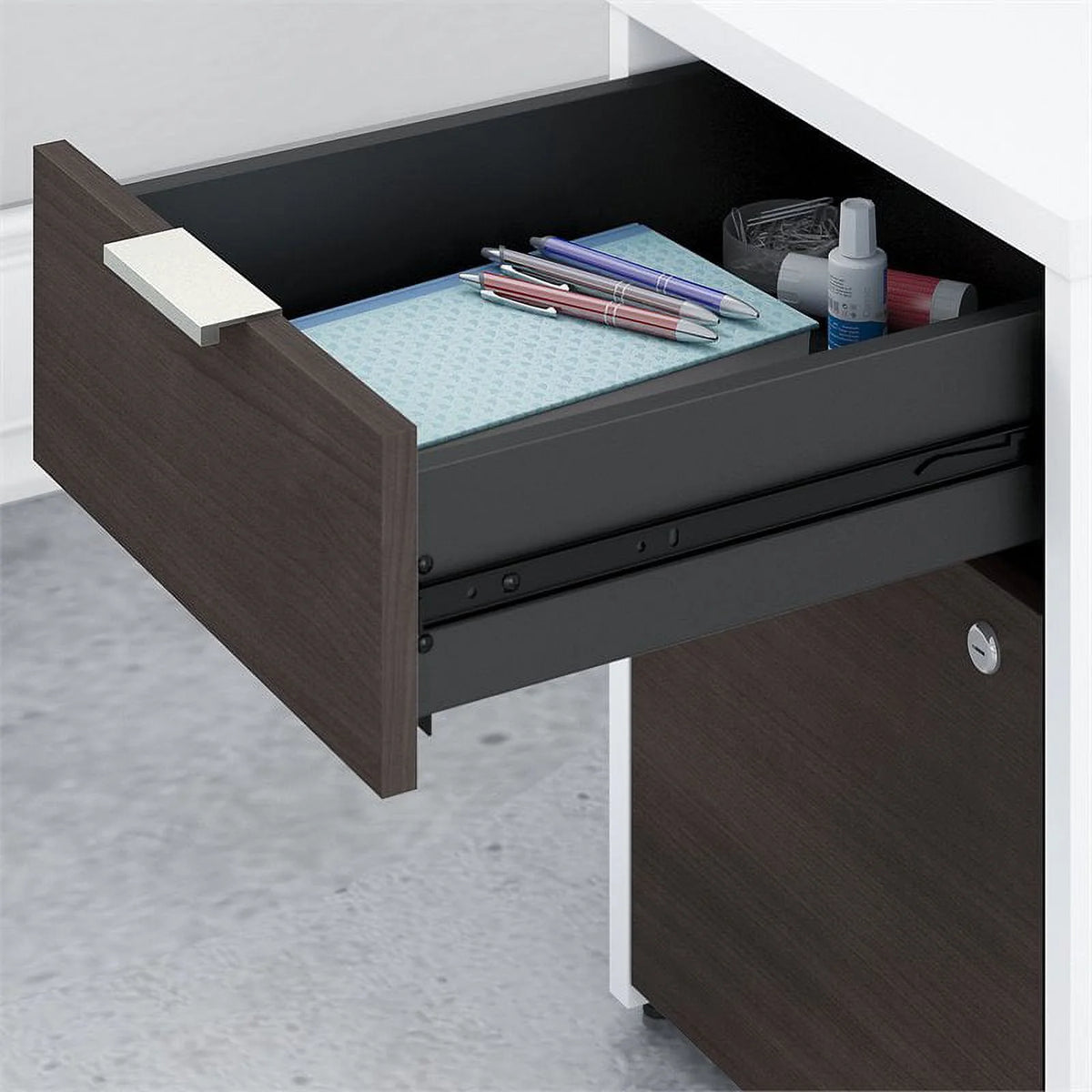 72" L Shaped Desk in White and Storm Gray T86035