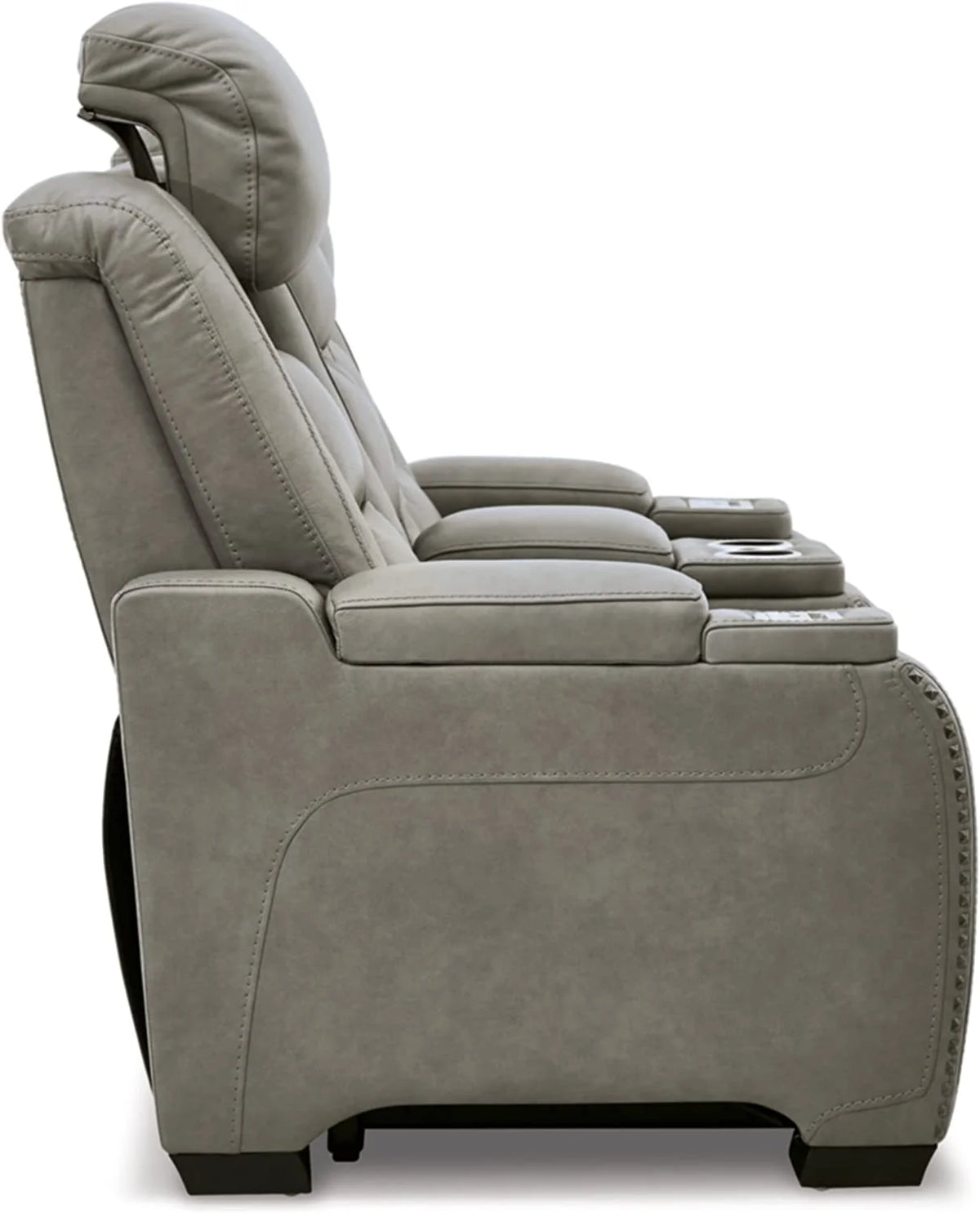Gray Leather Power Reclining Loveseat F9547