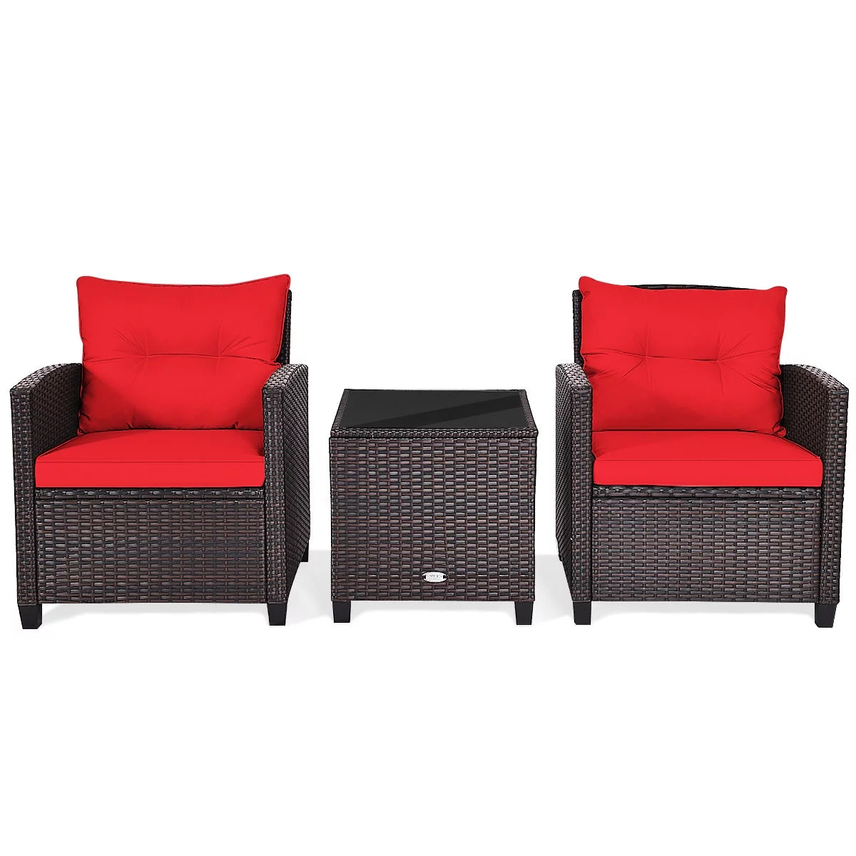 3 Pieces Wicker Cushioned Conversation Set with Turquoise Cushions X76580