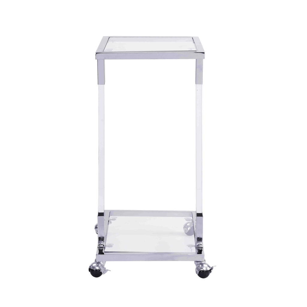 Chrome Glass C Shape Square Side Table with Metal Base E424