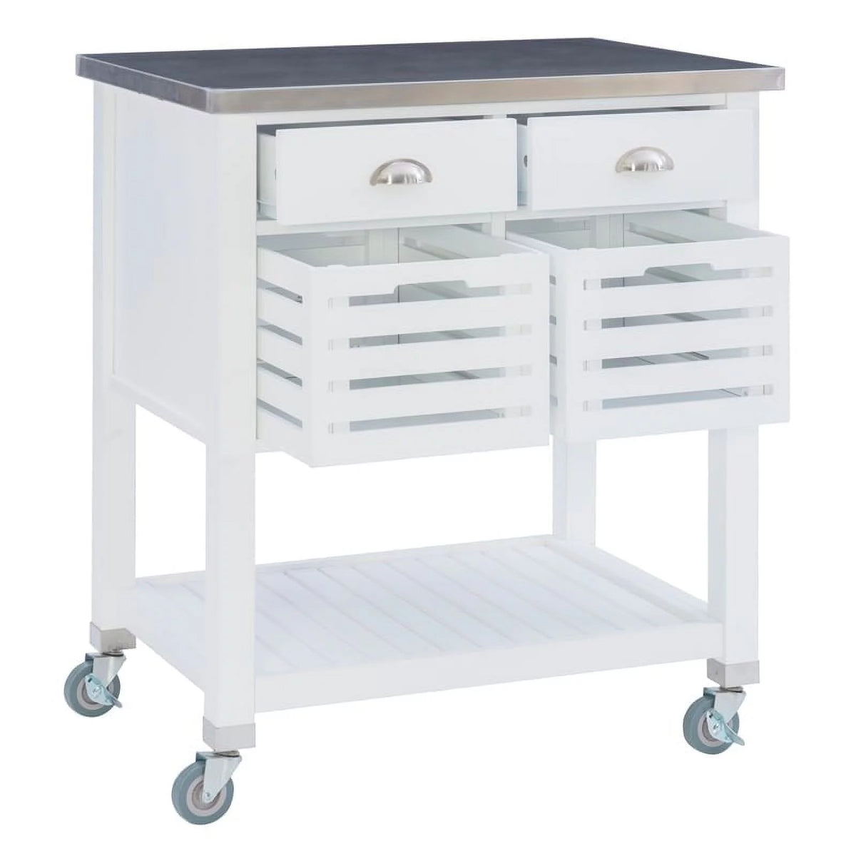 White Wood Stainless Steel Top Kitchen Cart L8859