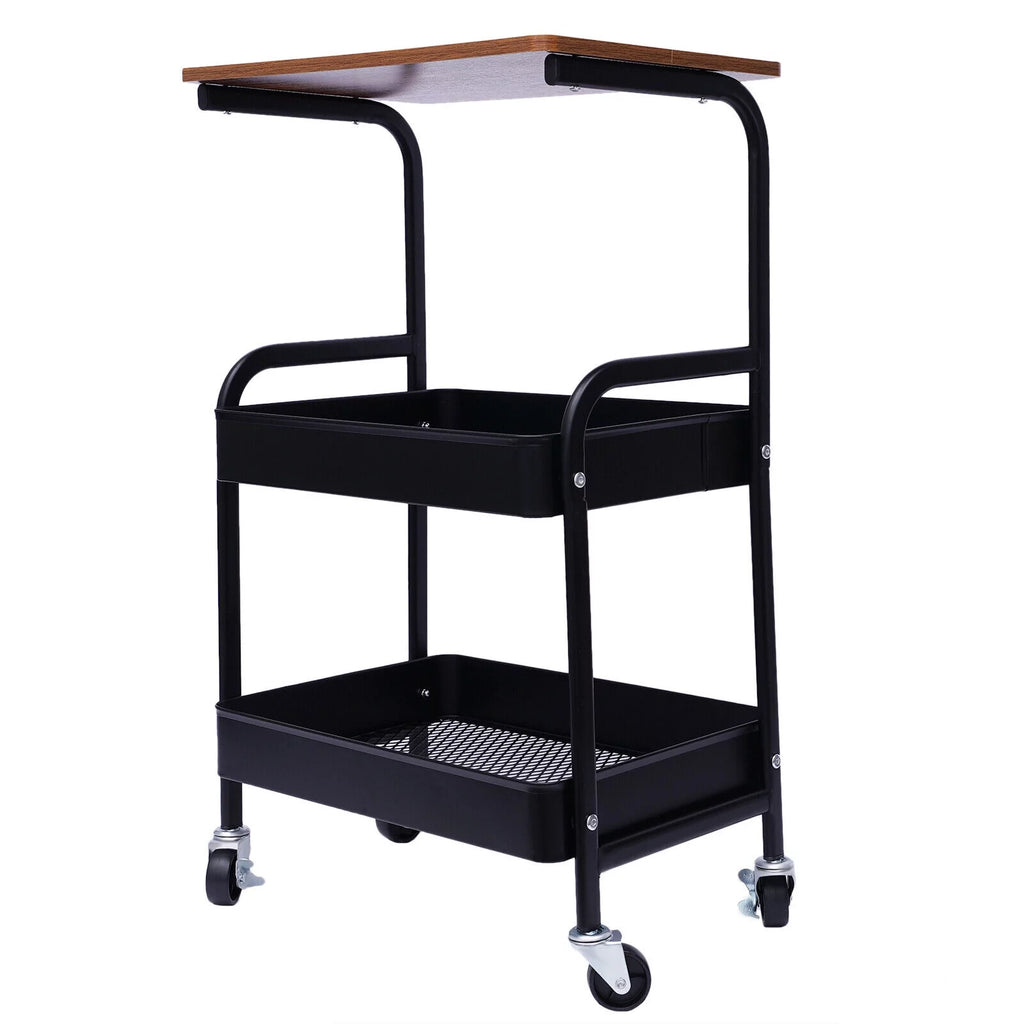 3 Tier Rolling Printer Cart with Wheels Black O220813