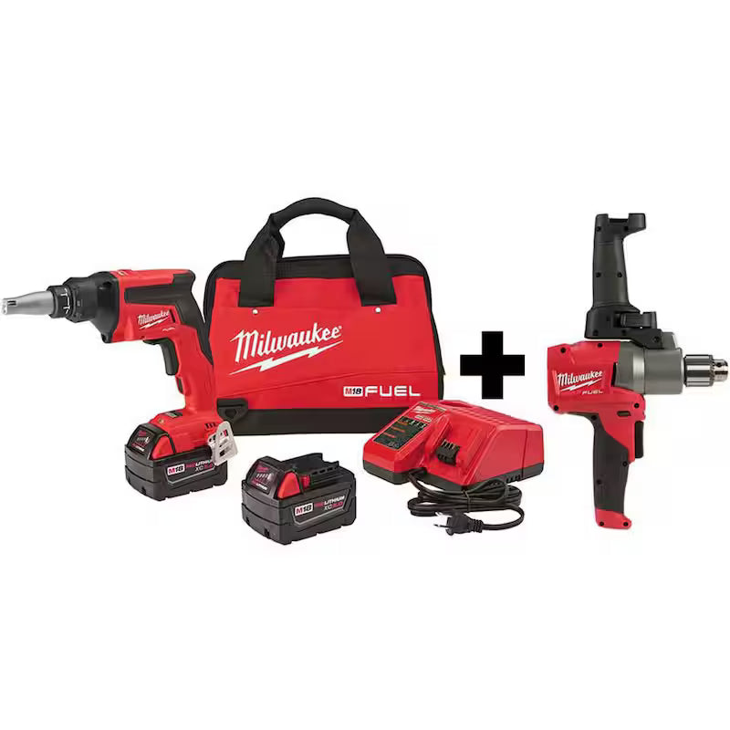 18V Lithium-Ion Brushless Cordless Drywall Screw Gun Kit with Mud Mixer Y6409