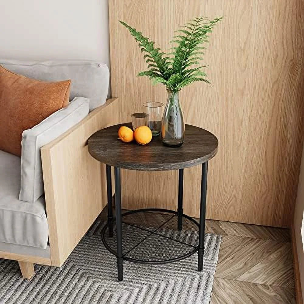 Round Coffee Table with Casters Metal Legs Solid Wood Brushed Black P65922
