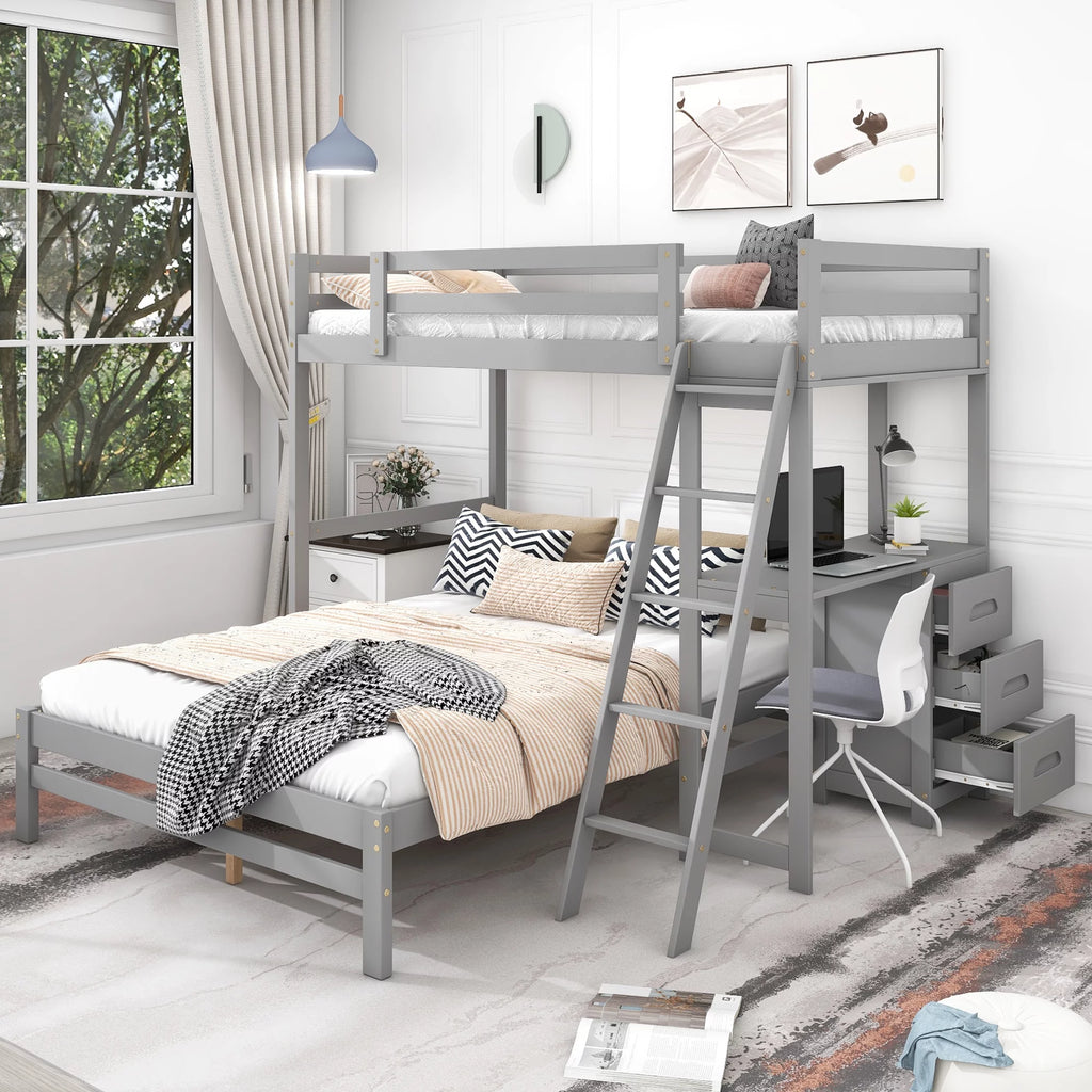 Twin over Full Bunk Bed with Desk and Drawers N64180