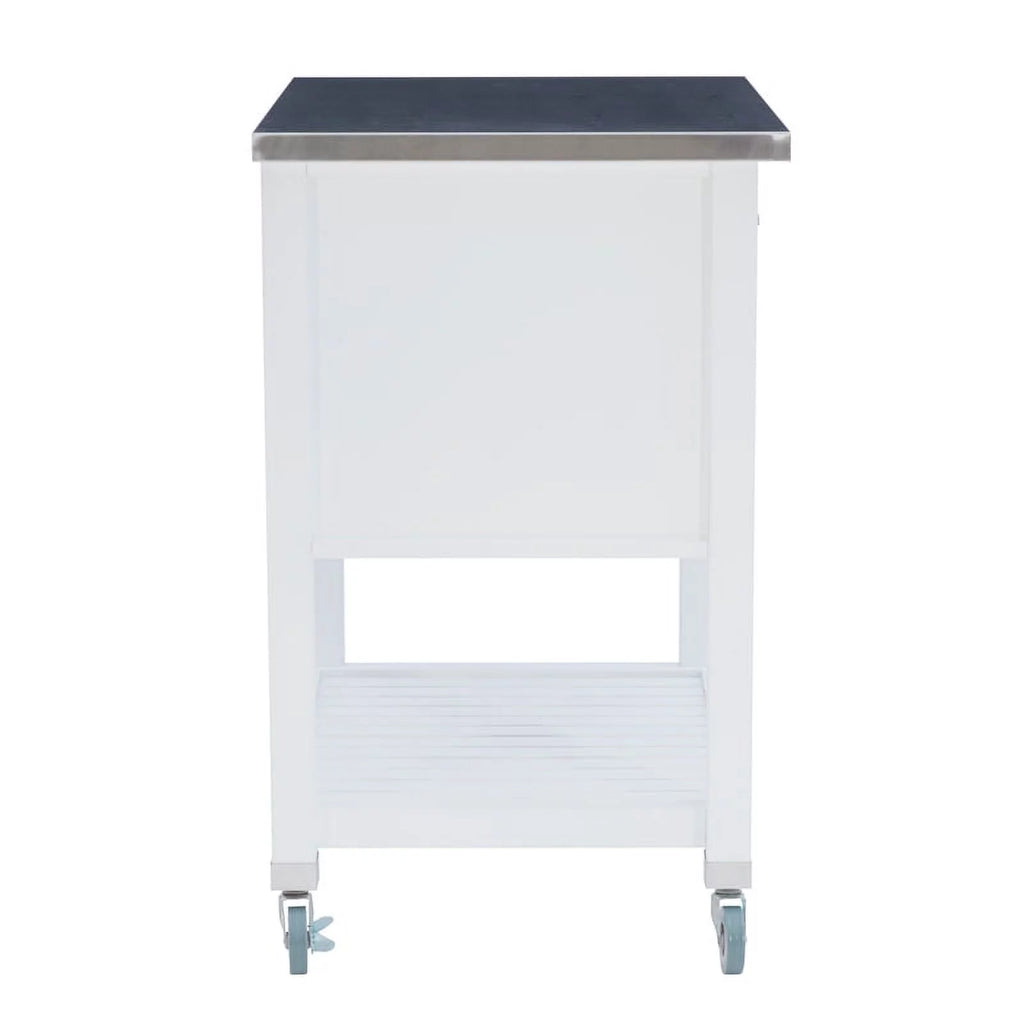 White Wood Stainless Steel Top Kitchen Cart L8859