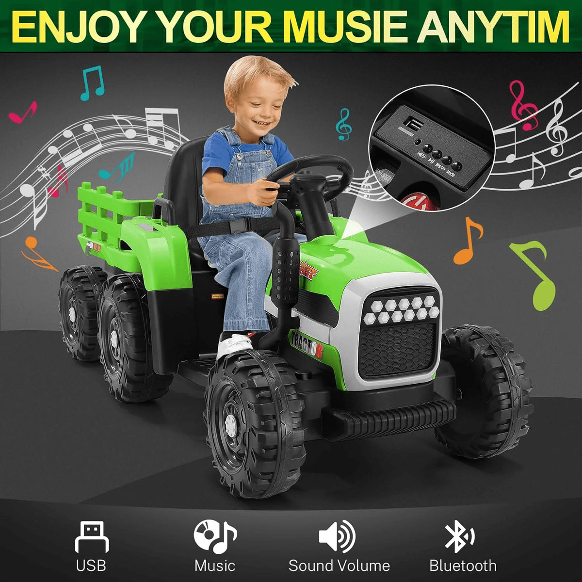 Kids Ride on Tractor with Trailer, 12 V Battery Powered, Pink U331