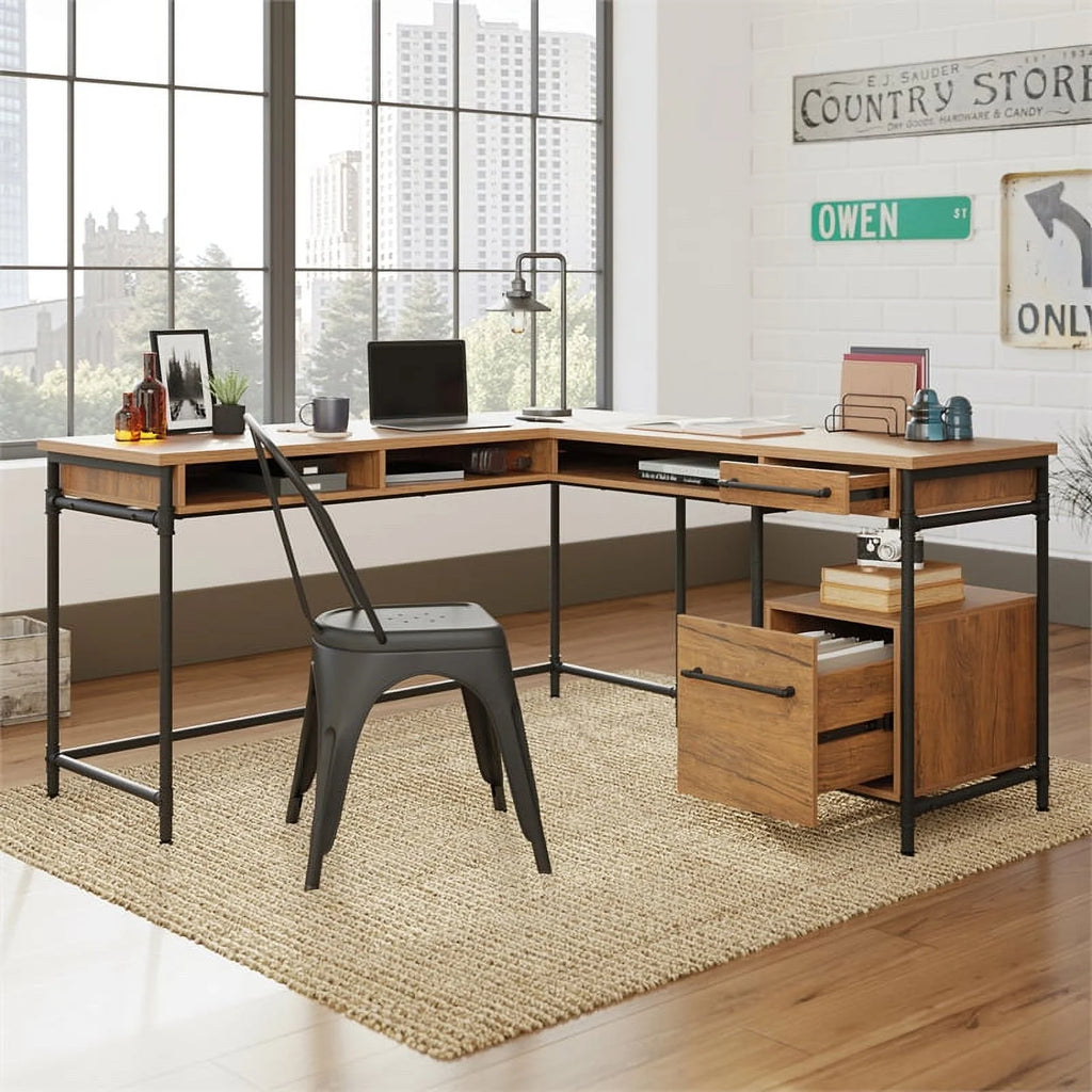 Contemporary Engineered Wood L-Desk H907