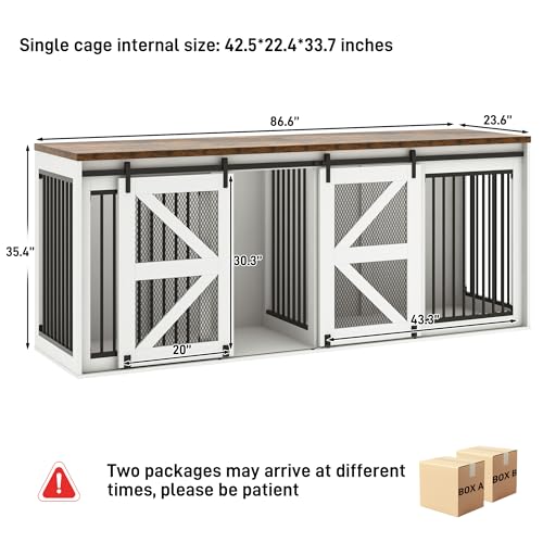 Black Wooden Dog Crate TV Stand with Sliding Metal Mesh Barn Door D798321