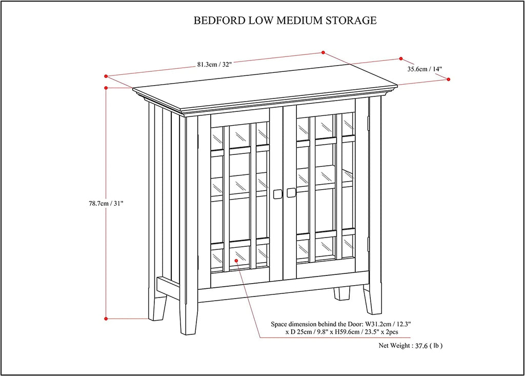 32 inch Wide Low Storage Media Cabinet with 2 Tempered Glass Doors J6797