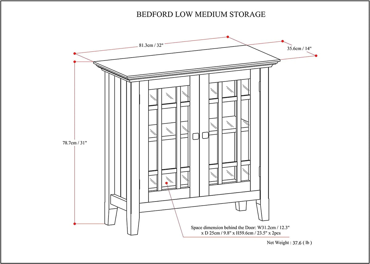 32 inch Wide Low Storage Media Cabinet with 2 Tempered Glass Doors J6797