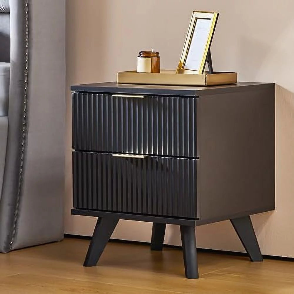 Black 2 Drawer Wood Nightstand P897