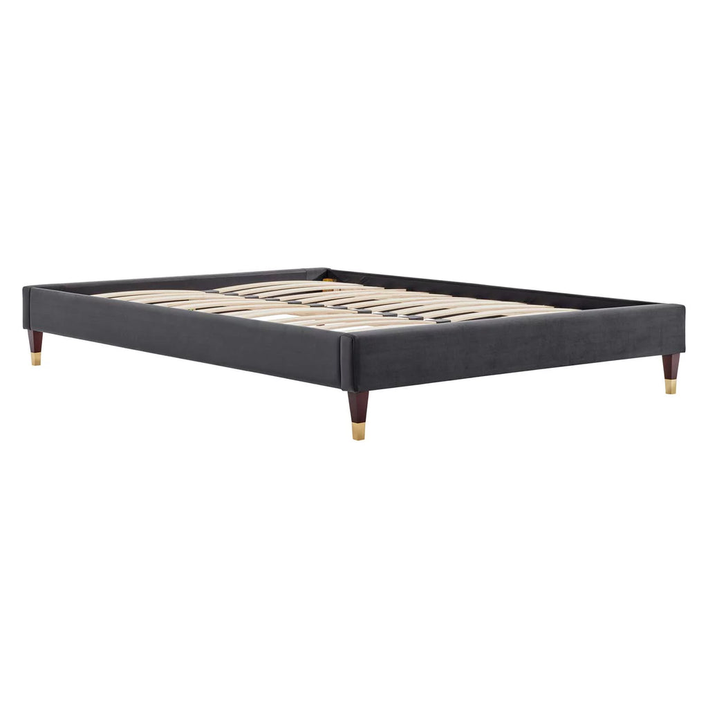 Queen Performance Velvet Platform Bed Frame in Charcoal N194