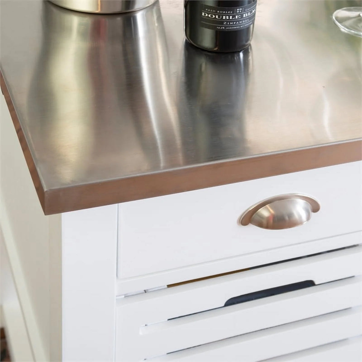 White Wood Stainless Steel Top Kitchen Cart L8859