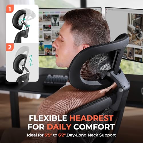 Ergonomic Mesh Office Chair, High Back Desk Chair 400lbs, 4D Flip-up Arms F7246