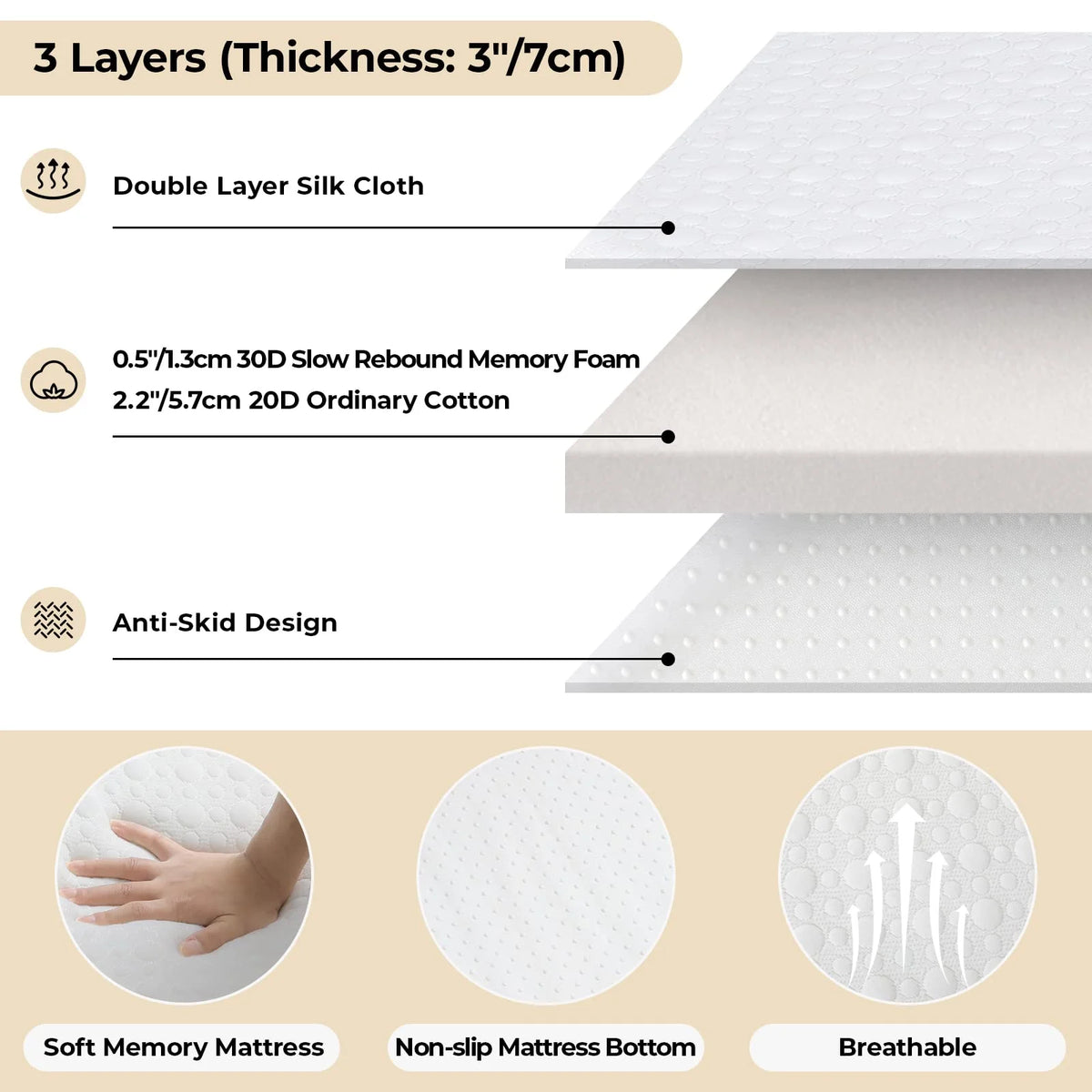 Folding Bed with Memory Foam Mattress E21455