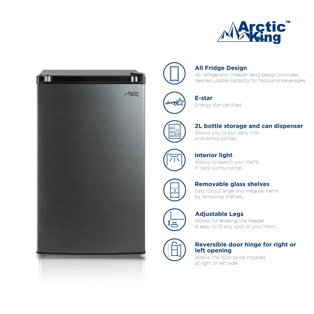 4.4 Cu ft One-Door Mini Fridge, Black Stainless Steel Look A453801