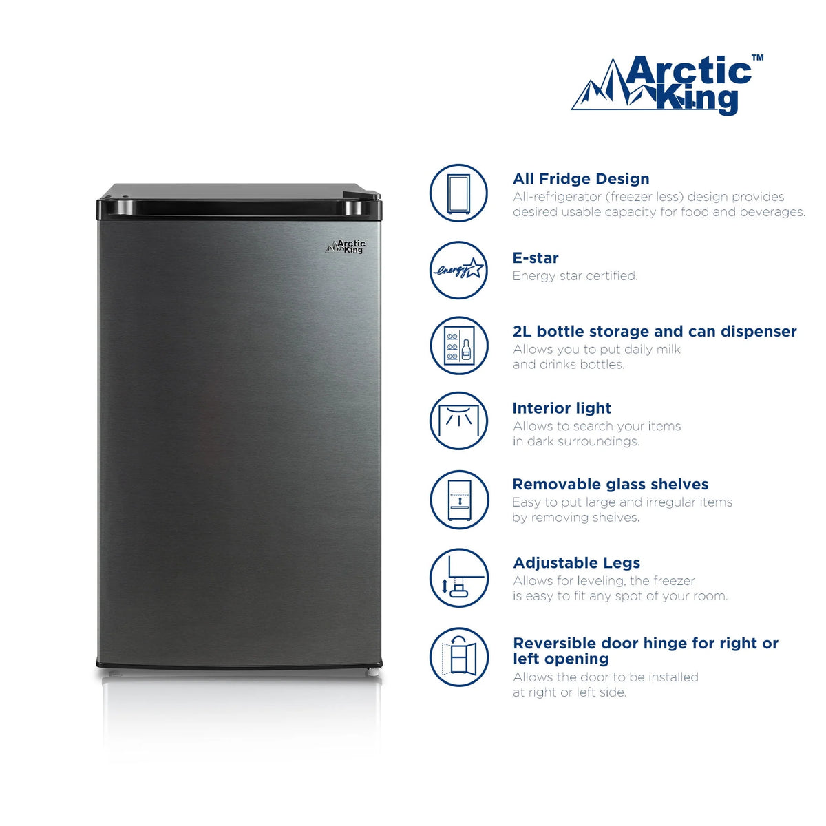 4.4 Cu ft One-Door Mini Fridge, Black Stainless Steel Look A453801