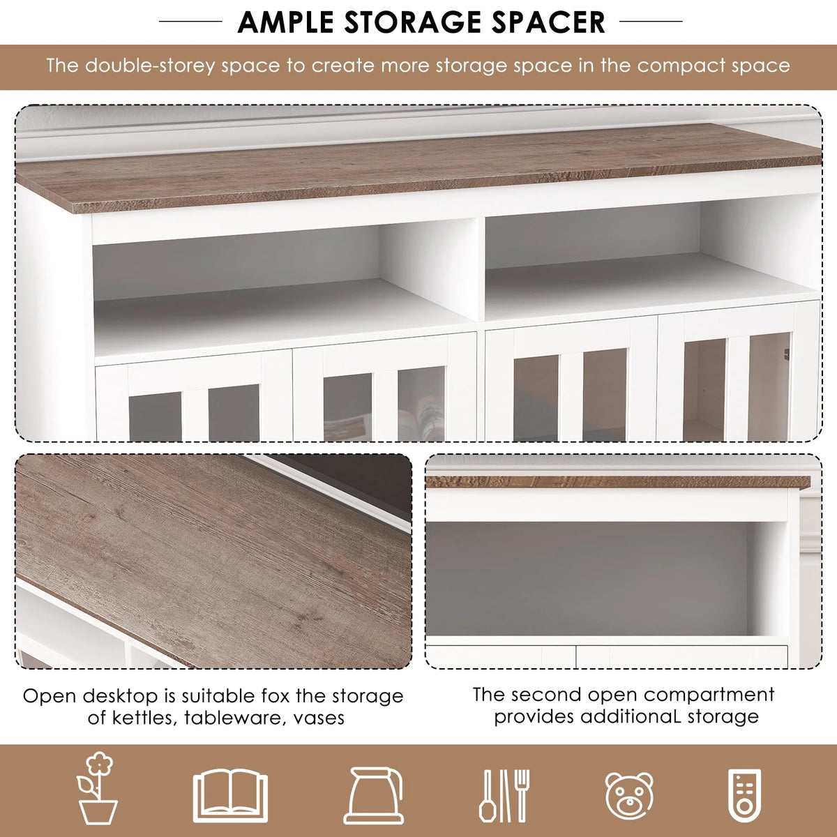 White Sideboard with Glass Doors T31038