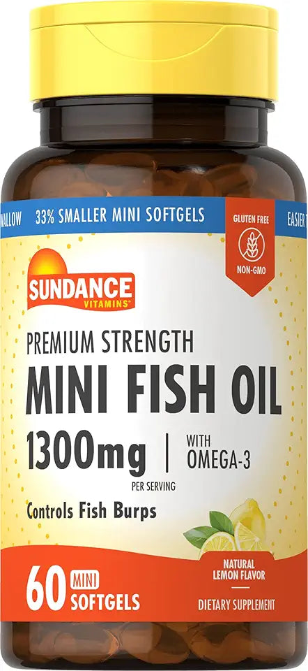 Fish Oil 1300 mg Natural Lemon Flavor 60 Mini Softgels Pack of 4 I31192