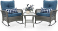 3-Piece Wicker Outdoor Rocking Chairs with Cushions and Table U886