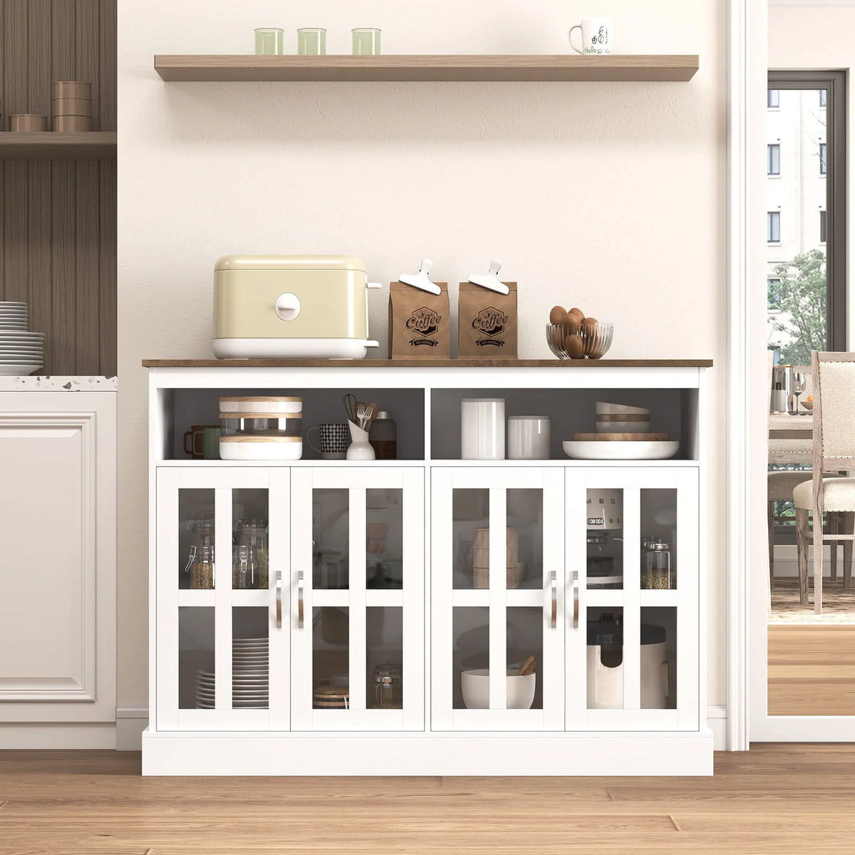 White Sideboard with Glass Doors T31038