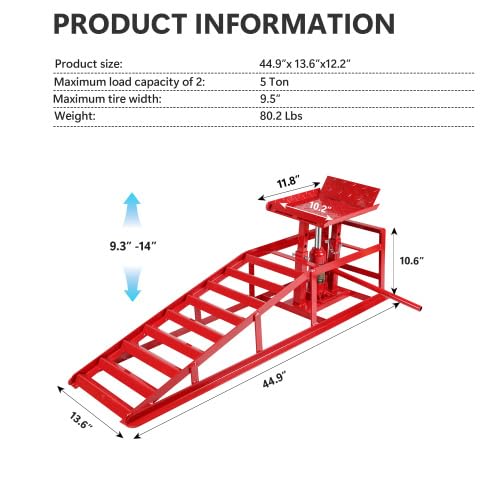 5 Ton Hydraulic Car Ramps, 3-Position Adjustable Steel Ramps O47408